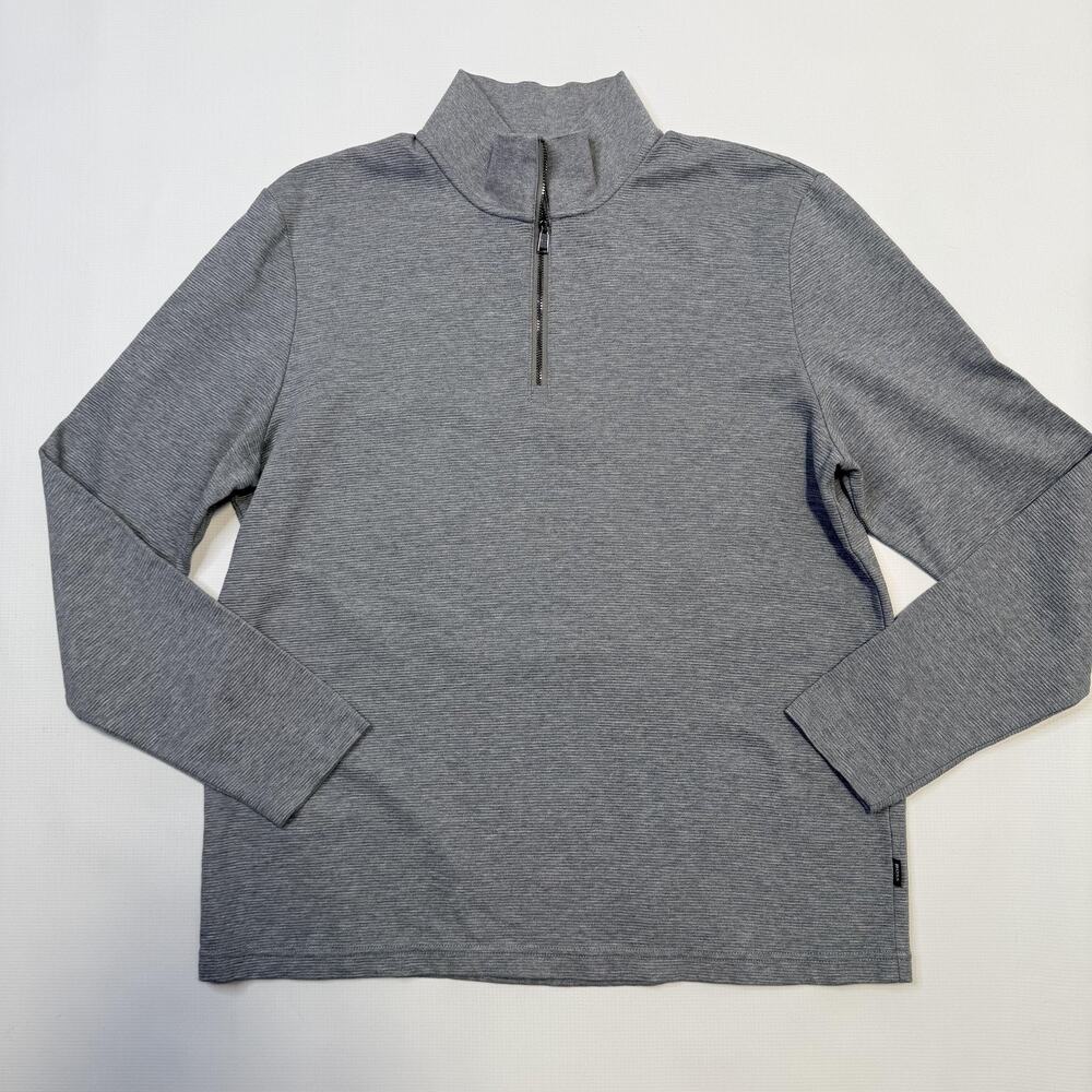 BOSS Hugo Boss Sweater Mens Large Gray Quarter Zip Neck Pullover Long Sleeve